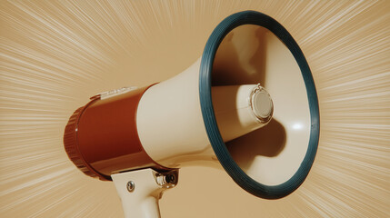 Fototapeta premium retro megaphone on beige background, vintage loudspeaker illustration for announcement, communication, and protest design