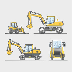 Yellow Excavator Cartoon Illustration Construction Vehicle Pack for Kids