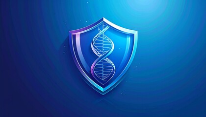 Clean health department logo design using abstract DNA strand motif, protective shield outline, and futuristic gradient finish