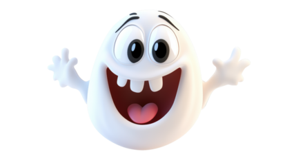 Cheerful Cartoon Ghost Waving Arms isolated on a transparent background