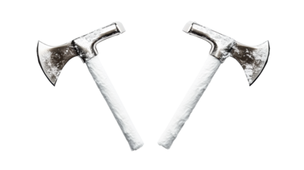 Ice axes with white handles on transparent background