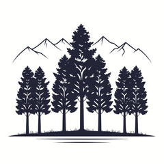 Fototapeta premium Monochrome Forest Landscape Silhouette Featuring Pine Trees and Distant Mountain Peaks Creates a Sense of Serenity and Natural Beauty