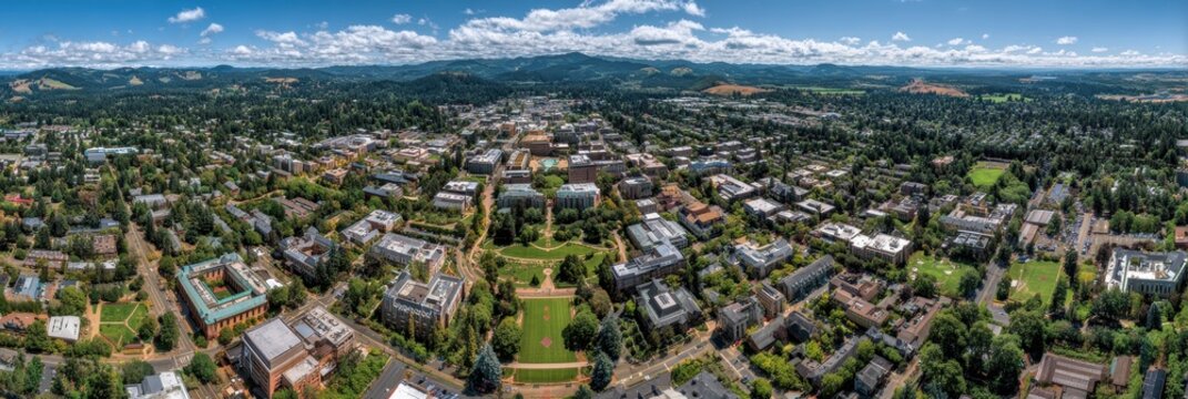 Stunning Aerial View of Corvallis University Campus in Oregon - A Blend of Urban Architecture and Northwest Charm