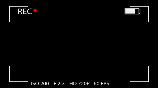 Camera Recording Screen Overlay with REC Icon and HUD Elements &ndash; 720p 60FPS on black background.