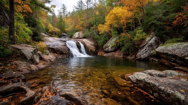 Serene Waterfall Cascading Through the Lush Landscape of Chattahoochee National Forest, Georgia