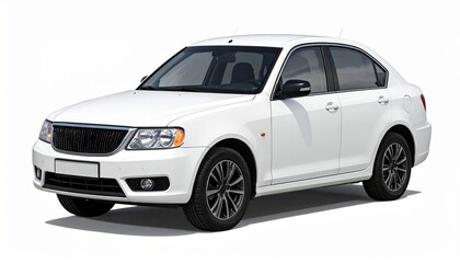 White compact hatchback with sleek grille and alloy wheels on a white background&mdash;ideal for automotive marketing, dealership catalogs, or design showcase visuals.