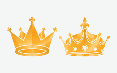 Golden Crowns Vector Set: A Pair of Royal King and Queen Crowns