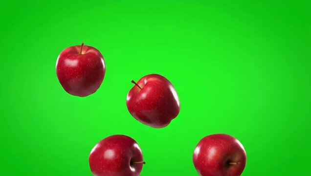 Dynamic red apples tumble and fall, creating a vibrant, fresh motion graphic for healthy eating and natural product promotions.