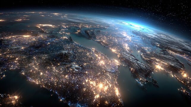Spectacular View of Earth from Space, Illuminating Cities, and Continents Revealing the Beauty of our Planet