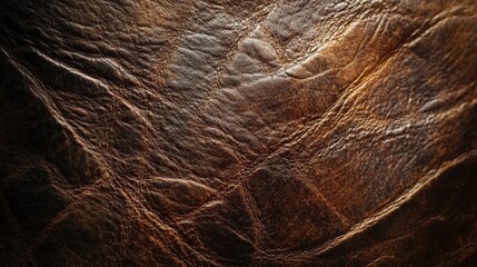 A close-up view of textured brown leather, showcasing its natural imperfections and rich, warm tones.
