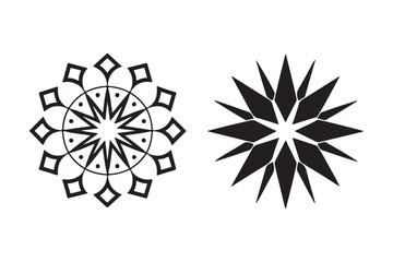 Obraz premium Two black geometric starburst ornaments on white background