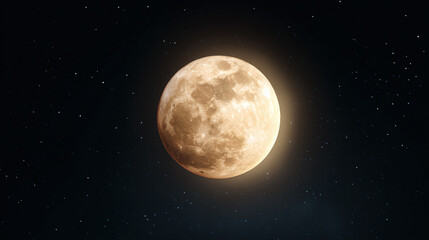 Fototapeta premium Illustration of a bright full moon glowing in night sky isolated on transparent background 