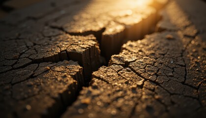Obraz premium Cracked earth illustrating drought impact desert landscape close-up photography natural environment warm lighting