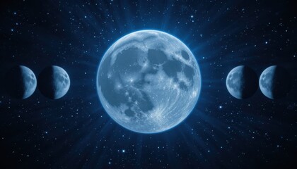 Obraz premium Celestial event full moon and planets night sky digital art cosmic environment wide angle view astronomical concept