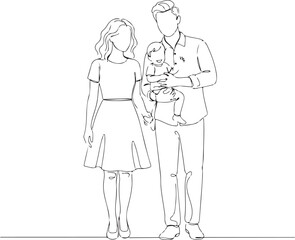 Minimal line art family holding hands