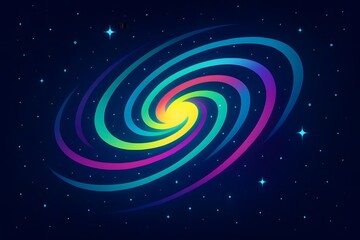 Colorful spiral galaxy with vibrant swirling arms and bright core set against a dark starry background, representing cosmic beauty.