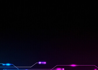 Tech-inspired background, dark gradient with neon circuit lines at the bottom edge
