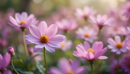 Fototapeta premium Close-up of blooming flowers in spring garden, soft focus, bokeh effect 