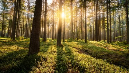Obraz premium Beautiful Forest In Spring With Bright Sun Shining Through The Trees
