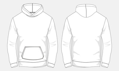 Long sleeve hoodie technical drawing fashion flat sketch vector illustration template 