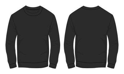 Long sleeve black color sweatshirt vector illustration template front and back
