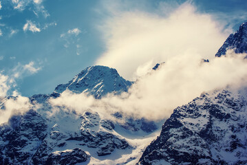 Mountain peaks near Morskie Oko Lake in Poland at Winter. Tatras range © Roxana