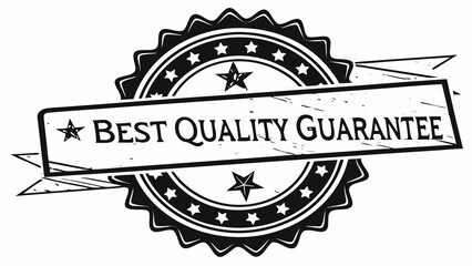 A black and white graphic of a best quality guarantee seal with stars and decorative elements vreated with genrated ai