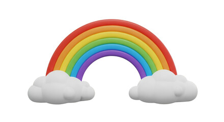Cartoon Rainbow with Clouds on Black Background