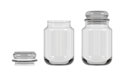 Clear large glass jar with lid, perfect for storage or decoration, isolated on a transparent background