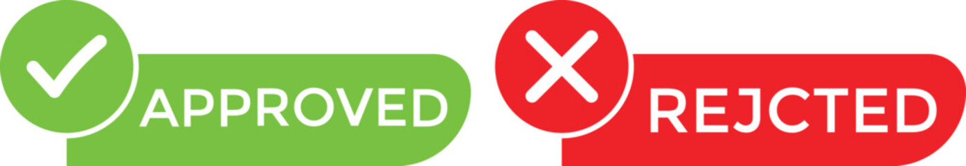 Fototapeta premium Approved and rejected vector signs. Approved rejected icons. Green check mark and red cross icons. Approve and reject web interface element vector illustration. 