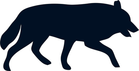 Strong walking wolf silhouette illustration on white, ideal for outdoor adventure brands and tribal design elements.