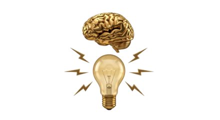 Golden Brain and Lightbulb Symbolizing Innovation and Ideas