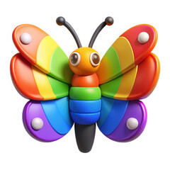 Charming rainbow butterfly character with vibrant colors and playful design on white isolated on white background