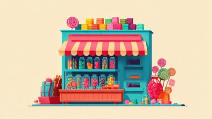 Naklejka premium Candy illustration flat design side view sweet shop theme water color Triadic Color Scheme.