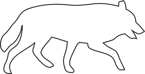 Simple wolf outline vector in black isolated on white, perfect for hunting, hiking, and outdoor themes.