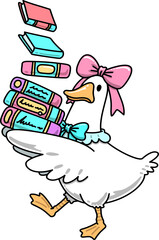Groovy Goose Carrying Stack of Books Cartoon