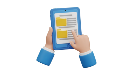 3D Cartoon Hands Interacting with Tablet File System