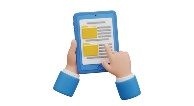 3D Cartoon Hands Interacting with Tablet File System - Powered by Adobe