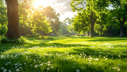 Fototapeta premium Lush park at sunrise
