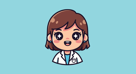Smiling female doctor cartoon illustration.