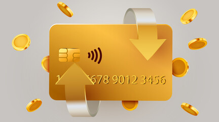 Cashback icon with credit card and coins. Cashback or money back label.