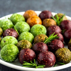 Colorful energy balls on a plate
