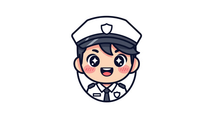 Cute cartoon police officer character illustration with a friendly smile.