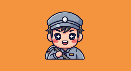 Cute Postman Cartoon Character Smiling Happily.
