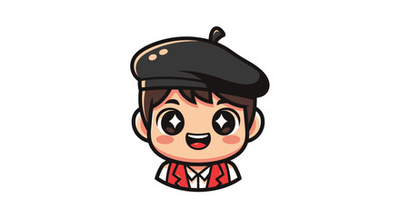 Happy Boy Wearing French Beret and Vest.