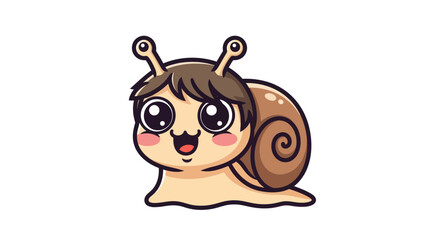 Cute cartoon snail character with human hair and big eyes.