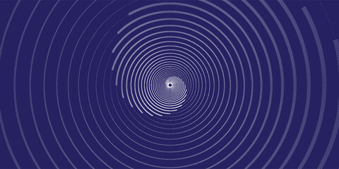Abstract futuristic spiral tunnel with segmented white lines creating a deep hypnotic vortex.