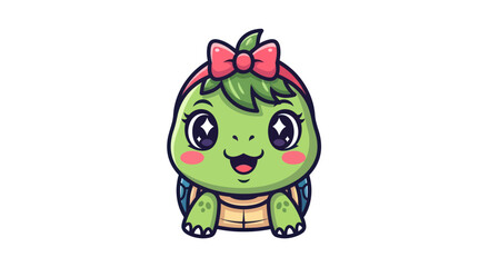 Adorable cartoon turtle girl with pink bow.