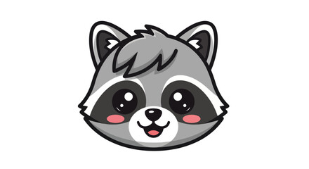 Cute cartoon raccoon head adorable friendly kawaii style smiling simple design.