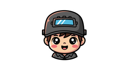 Cute Welder Boy Cartoon Character with Protective Helmet.